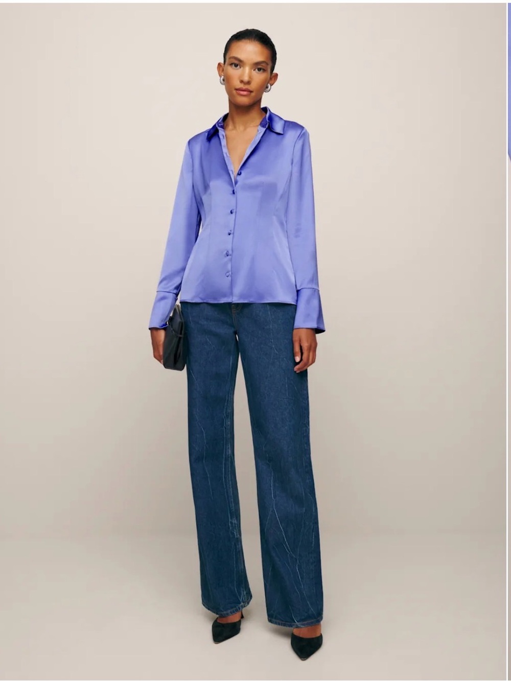 Reformation Samara Satin Shirt Jacaranda - Size 6